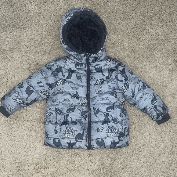 The SwissTech Toddler Boys Puffer Jacket in Gray with Dino Print - Picture 4 of 10